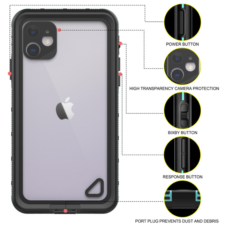 impermeabile a tenuta stagna Iphone 11 cassa ipod sottomarina Iphone 11 cassa impermeabile (nero) con copertura posteriore trasparente