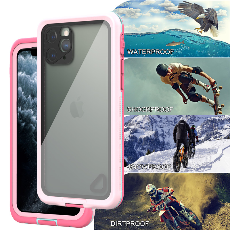 Custodia per telefono a prova di vita per iPhone 11 pro migliore custodia impermeabile per iPhone 11 Pro (rosa) con cover posteriore trasparente
