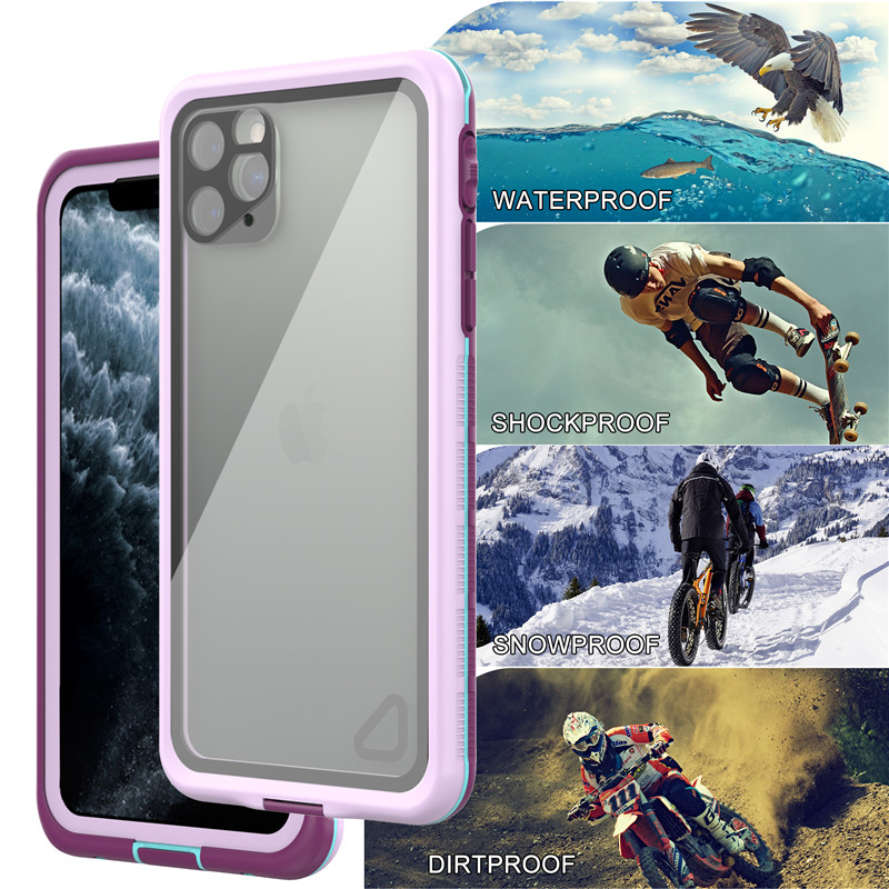 Tasca a prova d'acqua migliore per la prova d'acqua iPhone 11 pro max caso caso immortale custodia iphone (viola) con copertura posteriore trasparente