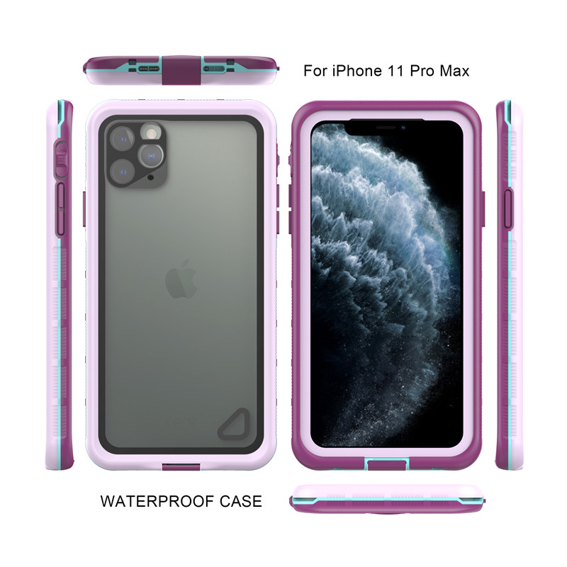 Tasca a prova d'acqua migliore per la prova d'acqua iPhone 11 pro max caso caso immortale custodia iphone (viola) con copertura posteriore trasparente