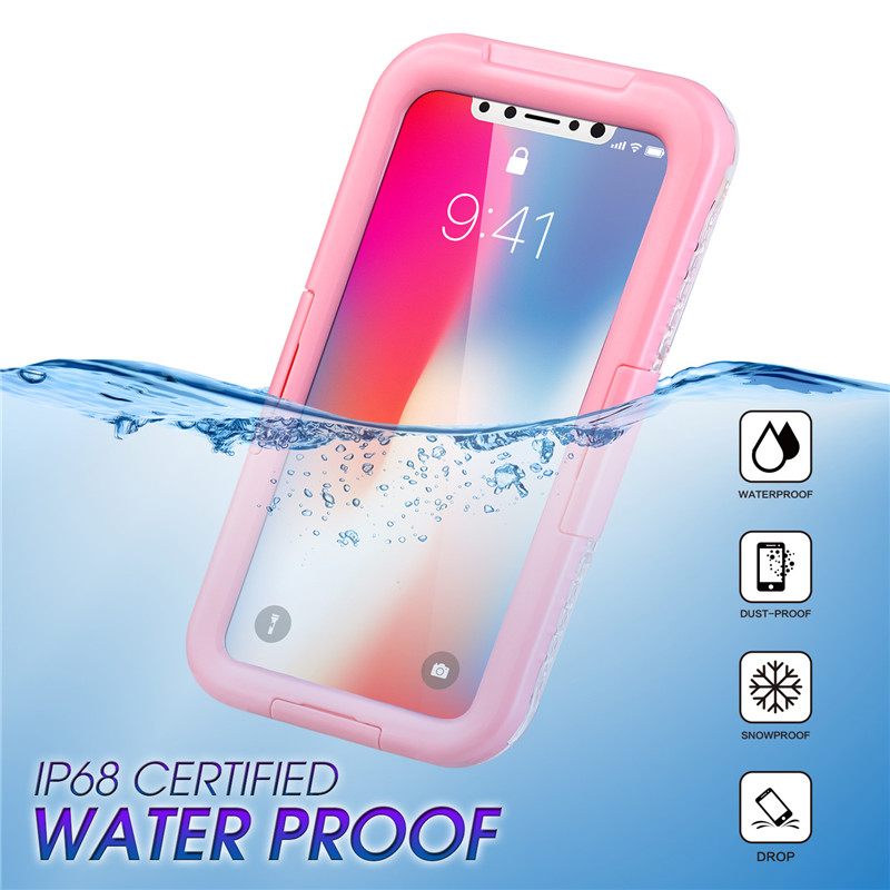 Iphone XR ip68 portafoglio a prova d'acqua tutto il caso di prova (rosa)