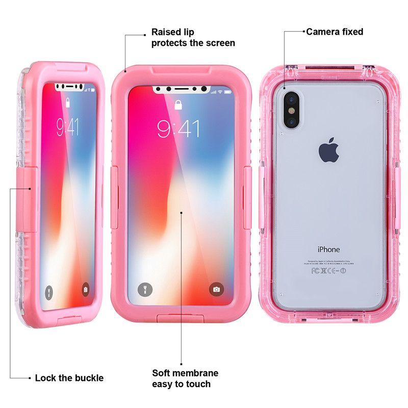 Iphone XR ip68 portafoglio a prova d'acqua tutto il caso di prova (rosa)